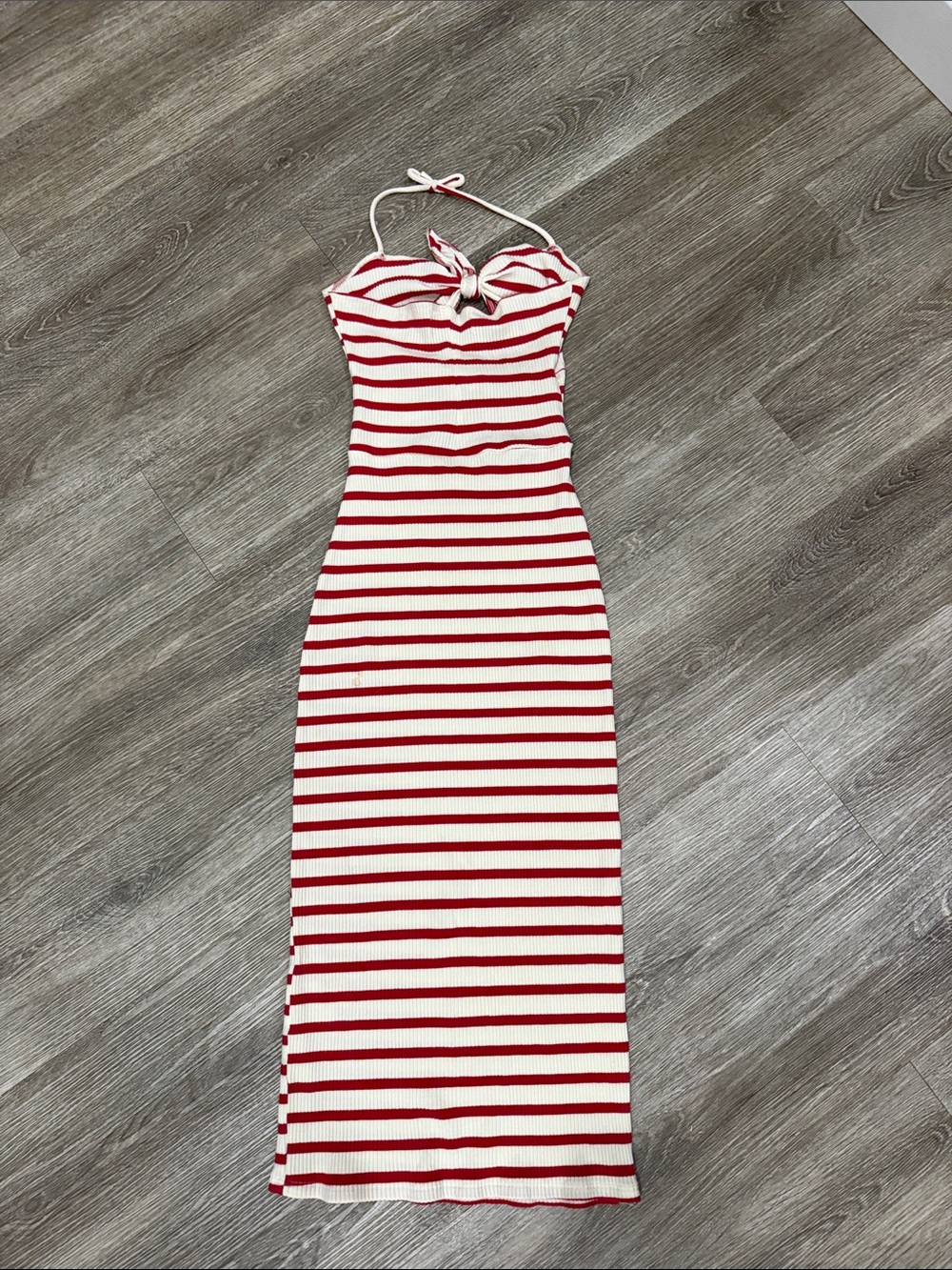 Reformation Ibiza striped tie up cutout midi dress red white stripes small - Picture 4 of 6